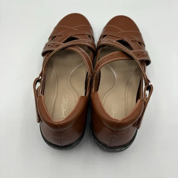 Unbranded Mary Jane Shoes Women's Size 8 Brown Faux Leather Zip & Loop Flat - Picture 4 of 10